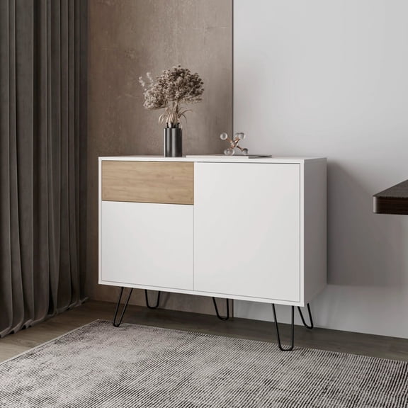 White and Natural Oak Appearance - Four Shelves for Ample Storage - Dining Room Furniture - Organize Your Space