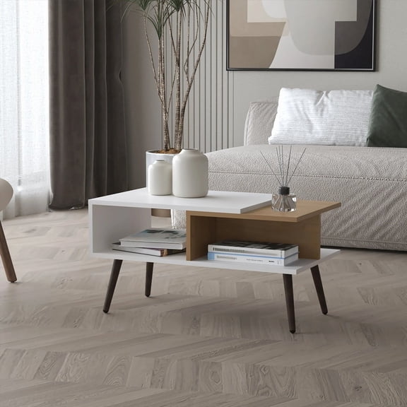 White and Natural Oak Coffee Table - Ample Storage & Sleek Legs