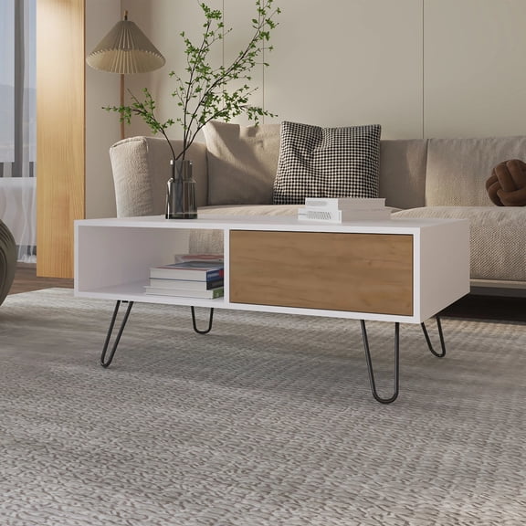 White and Natural Oak Finish, Single Drawer and Shelf - Convenient Storage in Primary Living Space