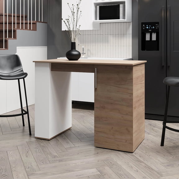 White and Natural Oak Island / Five Shelves for Kitchen Organization