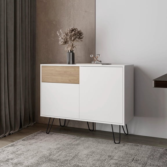 White and Natural Oak Look - Shelves and Drawer Storage - Dining Room Addition - Blend Modern and Rustic