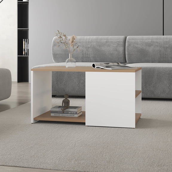 White and Natural Oak - Open Storage for Centerpieces - Primary Living Space - Scratch - free Surface