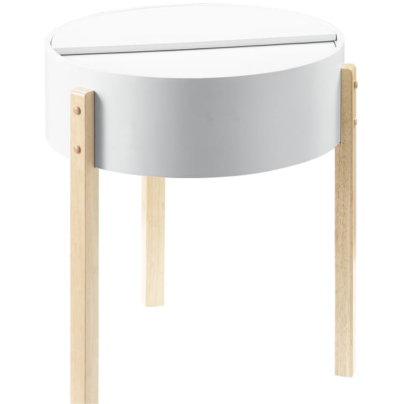 White and Natural Round End Table | Fit Mid - Century Modern Decor Styles | Offer Versatile Function and Practical Storage