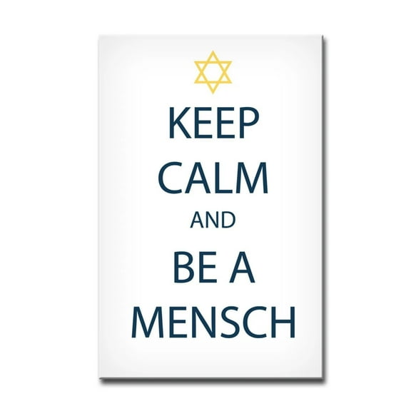 White and Navy Blue "KEEP CALM AND BE A MENSCH" Hanukkah Rectangular Cotton Wall Art Decor 16" x 12"