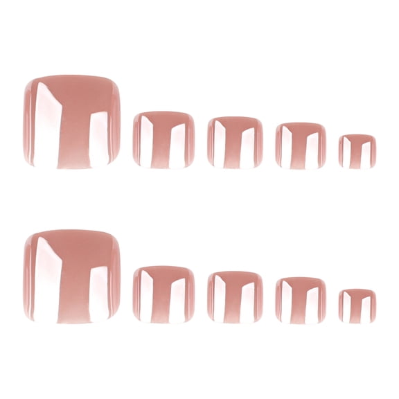 White and Nude Pink Press on Toenails with French Tip, Medium Square Glossy Pedicure Nails, 24 Count
