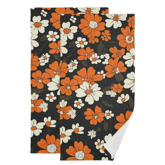 White and Orange Daisy Flowers Hand Towel Absorbent Bath Towels for Bathroom Sports Gym 28" x 14" Set of 2