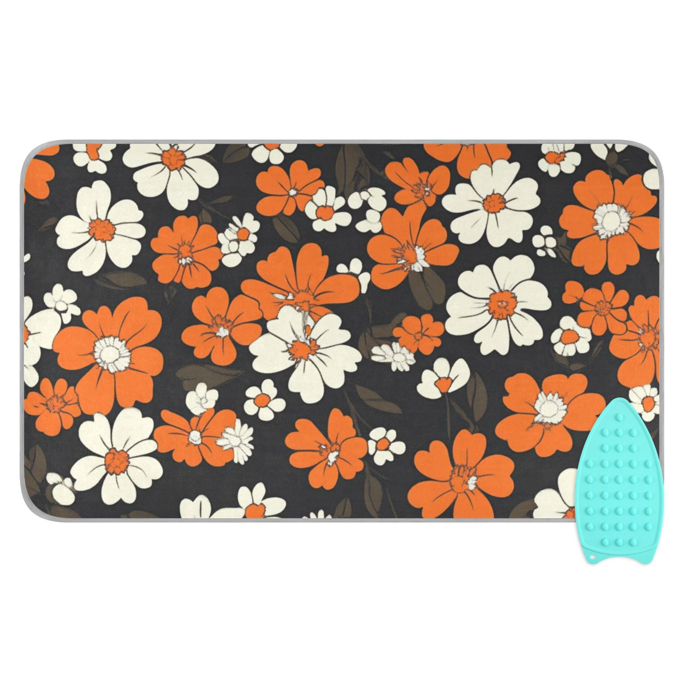 White and Orange Daisy Flowers Ironing Mat Blanket Portable Travel Ironing Pad Heat Resistant Pad 47.2" x 27.6”