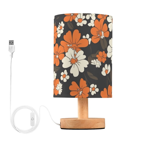 White and Orange Daisy Flowers Table Lamp with USB Port LED Warm Light Lamp Night Light Home Decor