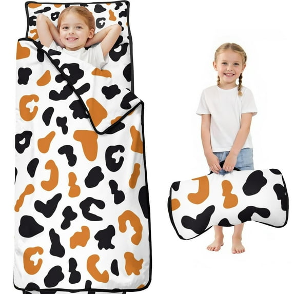 White and Orange Of Leopard Print Toddler Nap Mats for Kids Preschool,Sleeping Mat Bag or Kids,Toddler Sleeping Bag,Toddler Nap Mat or Daycare
