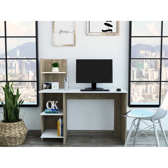 White and Pine 4-Shelf | Accommodating Monitors and Laptops in Workspaces | Sturdy and Flexible Storage Solution