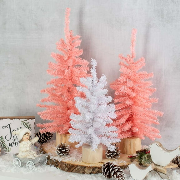 White and Pink Artificial Canadian Pine Trees Set by Factory Direct Craft