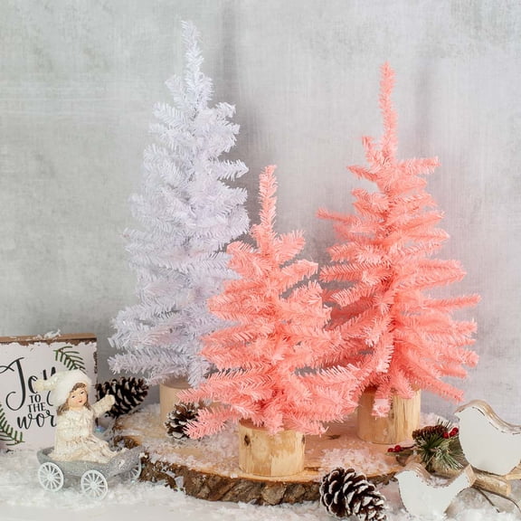 White and Pink Artificial Canadian Pine Trees Set by Factory Direct Craft