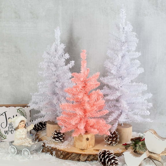 White and Pink Artificial Canadian Pine Trees Set by Factory Direct Craft