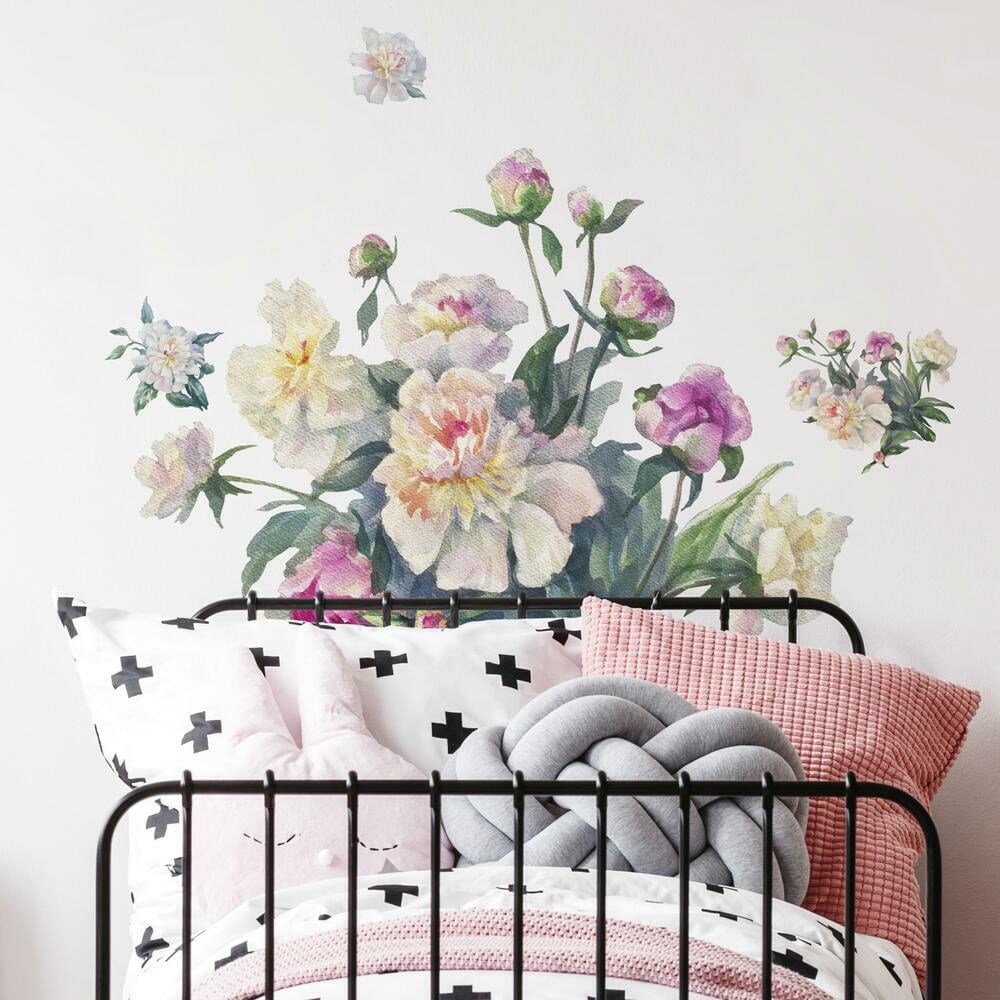 White and Pink Floral Bouquet Peel and Stick Wall Decals