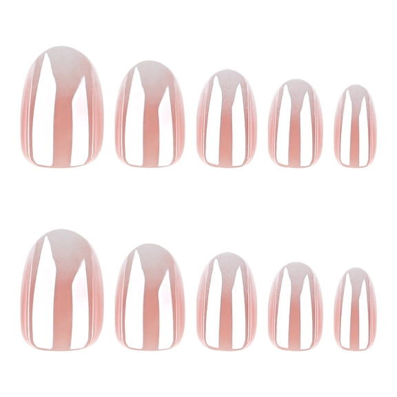 White and Pink French Tip and Ombre Press on Nails, Almond Chrome Glossy Fake Nails, 24 Count