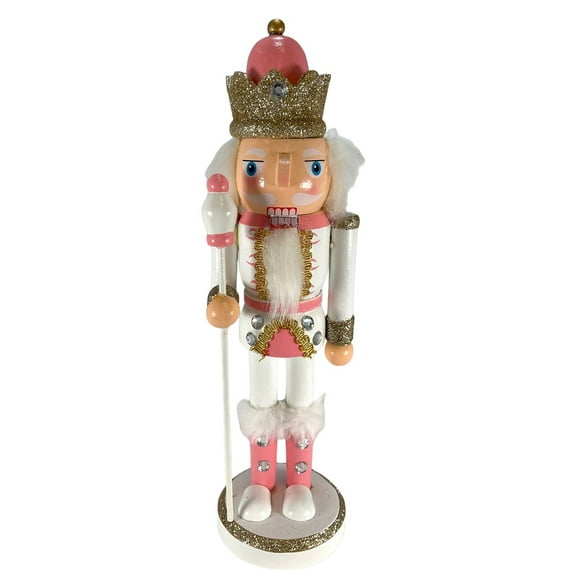 White and Pink King Wood Nutcracker Christmas Decoration 10 Inch
