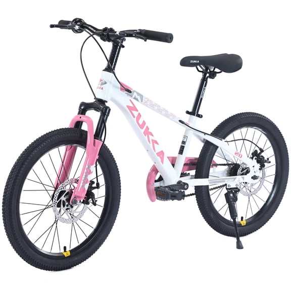White and Pink Mountain Bike, 20 Inch MTB, Steel Frame, Single Speed, with Suspension Fork, Front And Rear Disc Brakes,220 lbs