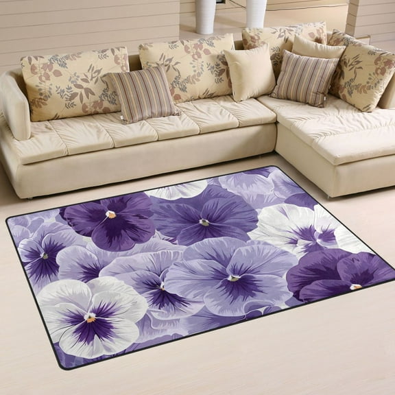 White and Purple Flowers Area Rug Washable Floor Carpet Mat 60 x 39 inch for Bedroom Living Room Kids Room Home Decor