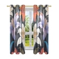 thumbnail image 1 of White and Purple Flowers Semi Sheer Curtains for Living Room Bedroom Set of 2 Insulated Window Drapes, 1 of 6