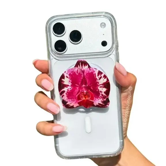 White and Purple Orchid Magsafe Handmade Phone and E-reader Grip for Enhanced Grip and Style