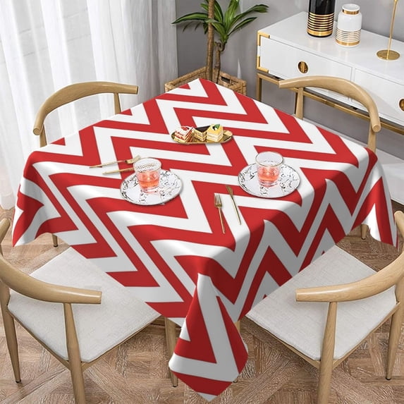 White and Red Chevron, Zig Zag Design Soft Tablecloth Square Dinng Table Covers for Kitchen & Table Linens 52" x 52"