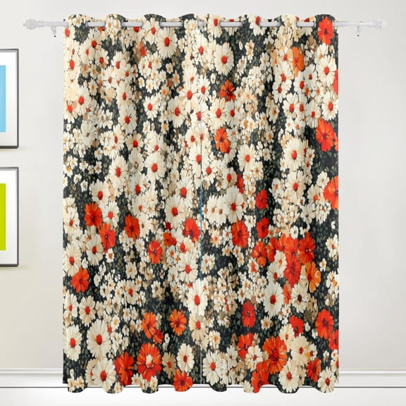 White and Red Flower Scene Blackout Curtains for Living Room Bedroom 55W x 72/84L Insulated Window Drapes 2 Panels
