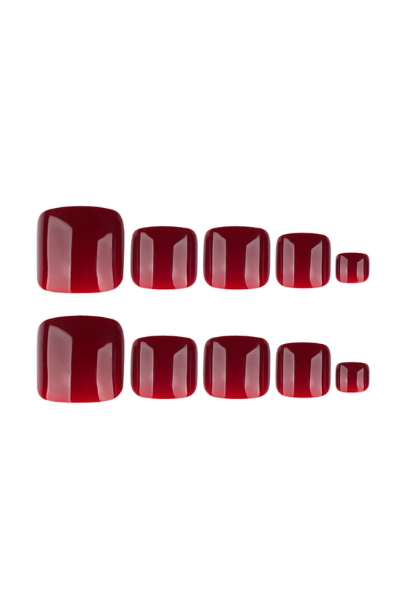 White and Red Solid Color Press on Toenails, Short Square Glossy Fake Toenails, 24 Count