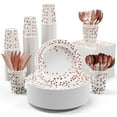 thumbnail image 1 of White and Rose Gold Polka Dot Disposable Tableware Set, Shiny Foil Printed Paper Cups & Plates for Weddings and Parties, 1 of 9