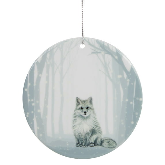 Northlight Arctic Fox Porcelain Disc Christmas Ornament - 4" - Silvery Blue