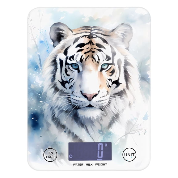 White and Tiger Food Scale Digital Kitchen Scale Waterproof Tempered Glass Tare Function 11 lb for Baking Cooking Meal Prep