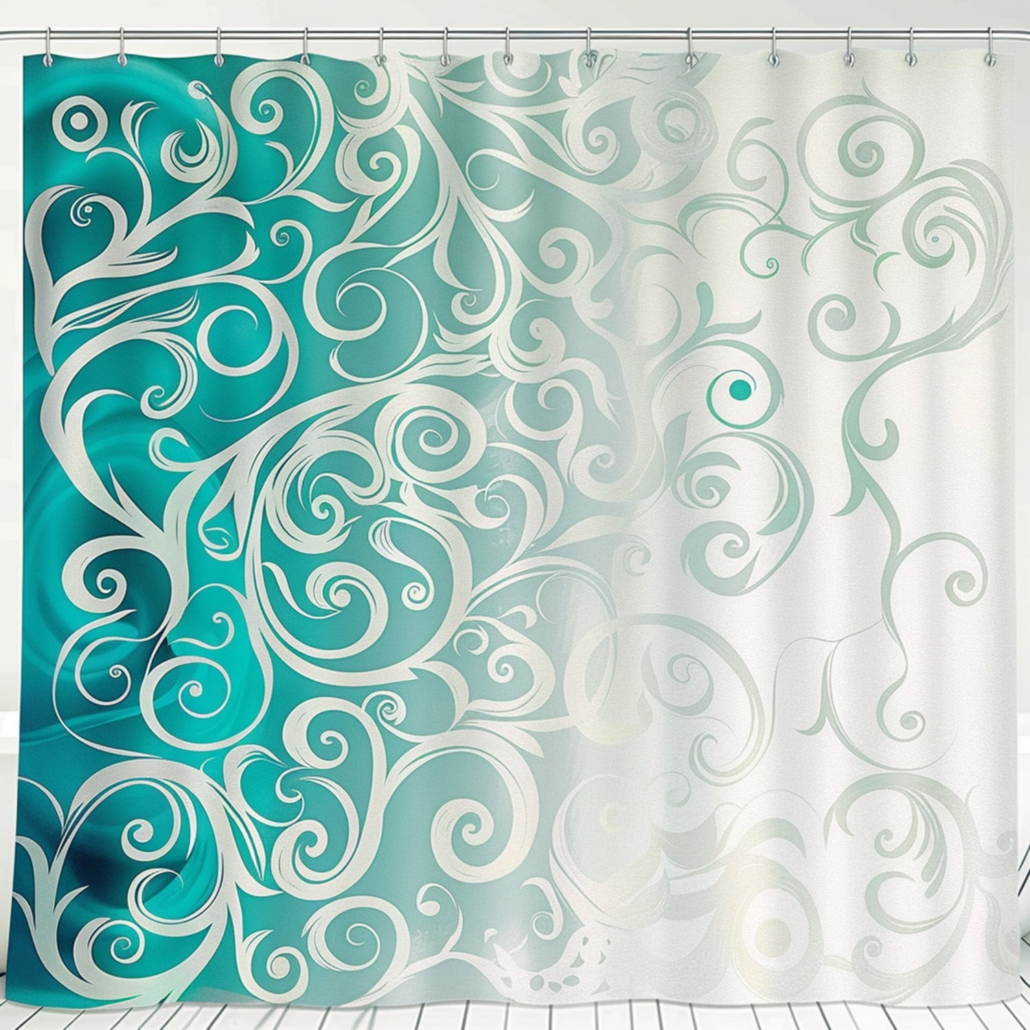 White and Turquoise Ombre Swirls Shower Curtain Elegant Bathroom Decor ...
