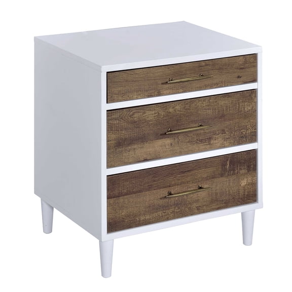 dokea White and Weathered Oak 3-Drawer Accent Table
