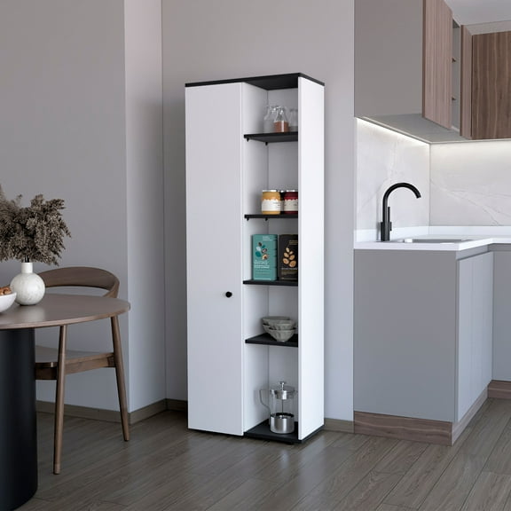 White and Wenge 1-Door Multistorage Kitchen Pantry