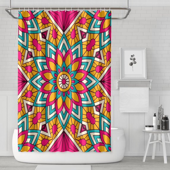 White and Yellow Daisy Curtain 72x72 Inches, Quick-Drying Polyester with Plastic Hooks, Cute Retro Bloom for Bathroom Style