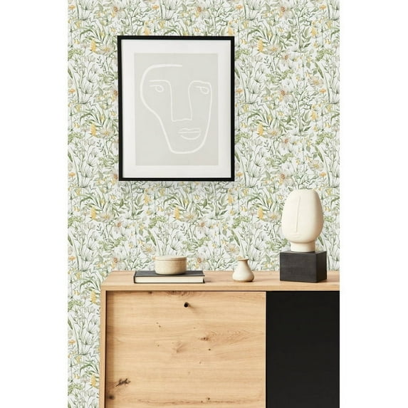 White and Yellow Floral Wallpaper Peel-and-Stick - 25"W x 225"H
