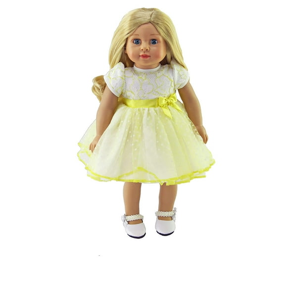 White and Yellow Lace Polka Dot Dress For 18 Inch Dolls