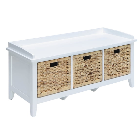 White and beige bench with rattan drawers / Versatile solution for home organization