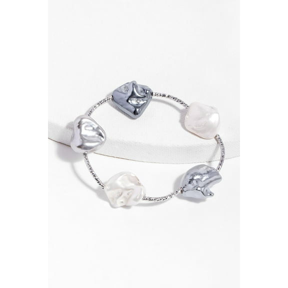 White and grey baroque pearl stretch bracelet