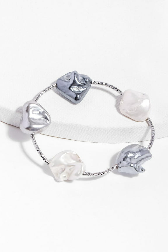 White and grey baroque pearl stretch bracelet