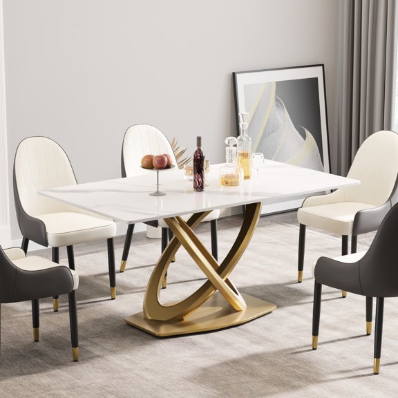 White artificial stone dining table - Seats 6 - 8 diners - Dinner meetings - High - hardness and non - emitting table