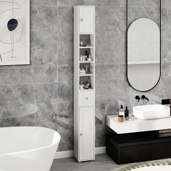 White bathroom organizer with adjustable shelving - Keep items organized in bathrooms and kitchens