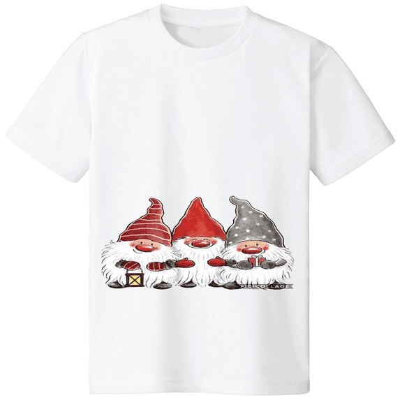 White bearded Santa Claus, three brothers swinging on the swing, Christmas short sleeved 3508282_white