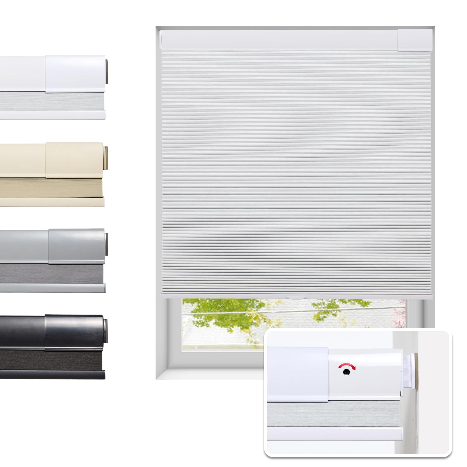 White(blackout) 34 1/2"w X 64"h Cellular Window Shades, Cordless No Drill Thermal Insulating Blinds