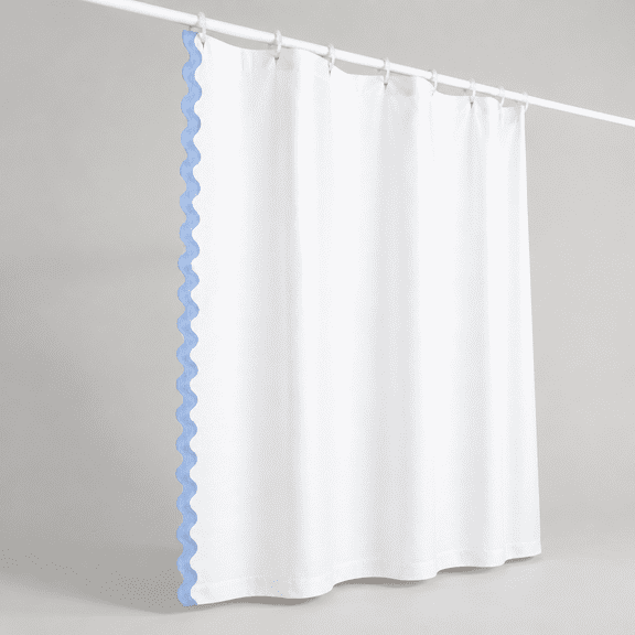 White&blue 72"W x 84"L (Pack of 1) Scalloped Textured Cotton Cloth Bathroom Shower Curtain