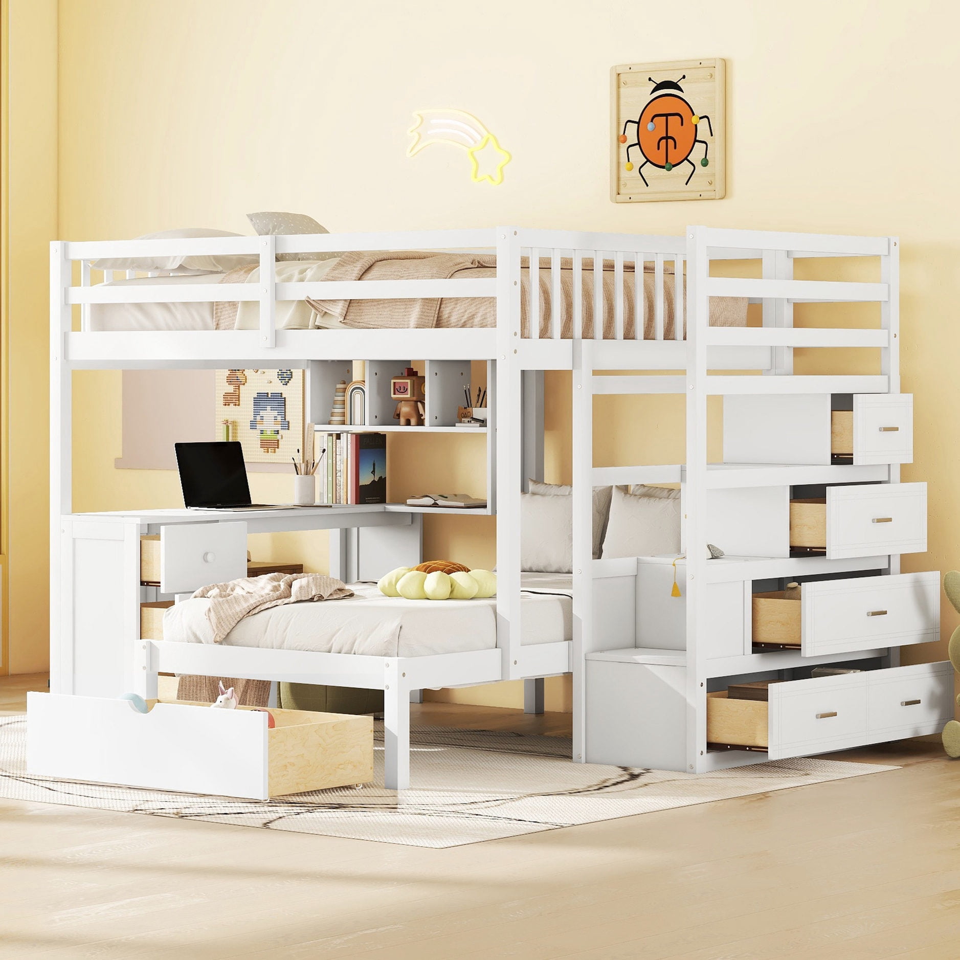 Side Bunks White color bunk | Versatile for family use and study time, with built ...