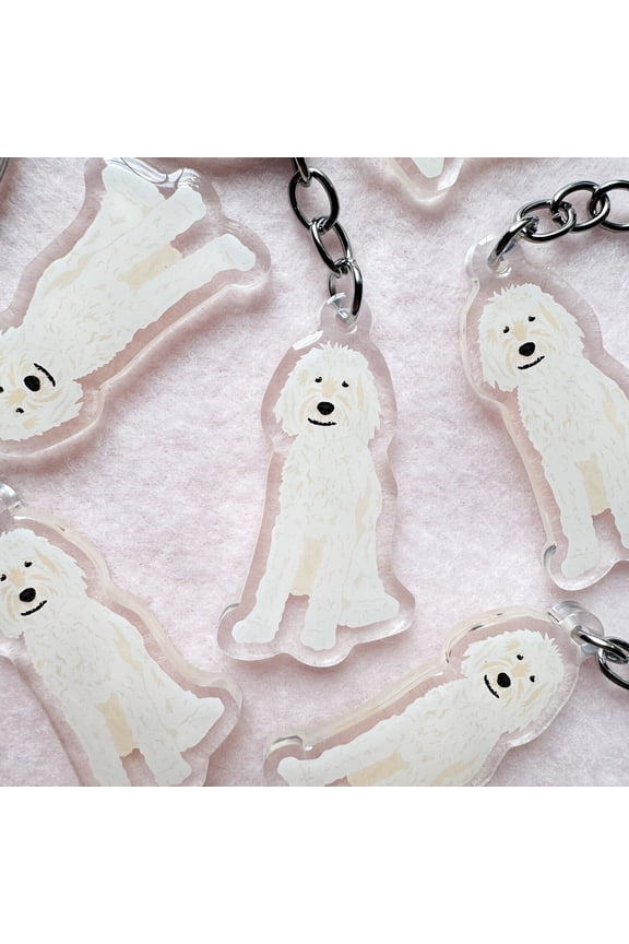 White/cream Goldendoodle, White/cream Labradoodle Keychain, Acrylic Keychain, Dog Keychain, Original Artwork Keychain (1 keychain)