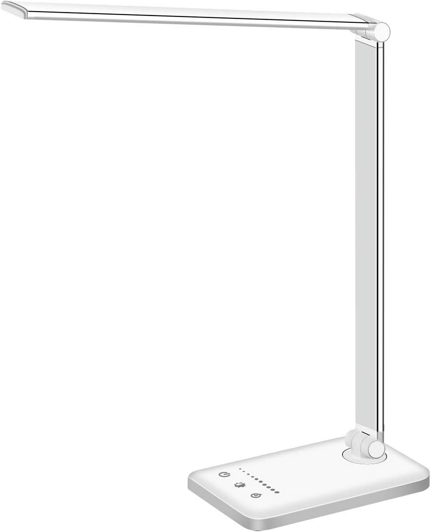 White crown LED Desk Lamp Dimmable Table Reading Lamp with USB Charging Port, 5 Lighting Modes, Sensitive Control, 30/60 Minutes Auto-Off Timer, Eye-Caring Office Lamp (Black)
