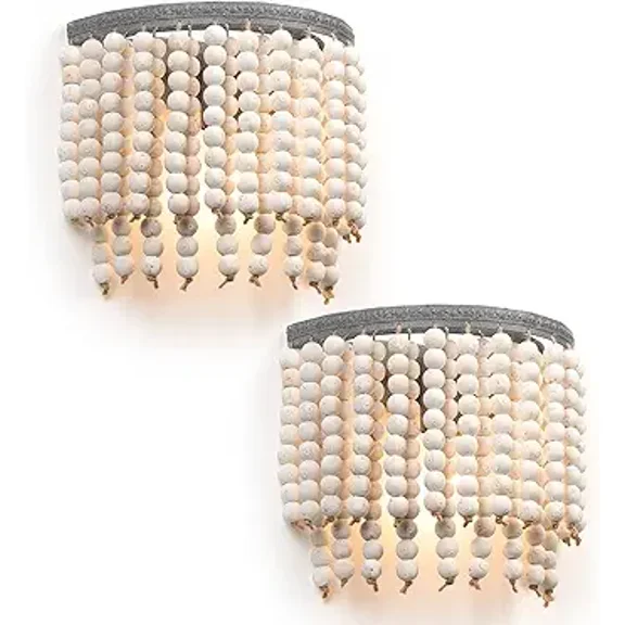 White double-layer wooden bead wall lamp double set(not include bulb)