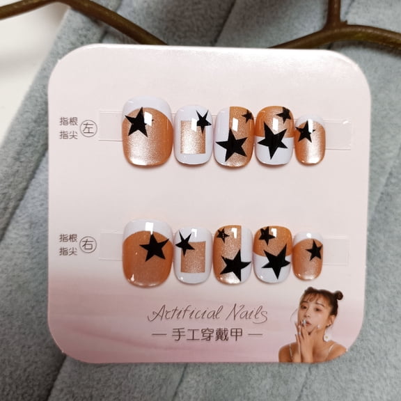 White edge high-end cat's eye handmade nail art star picture nail patch 10 pieces of coded short wearable nails