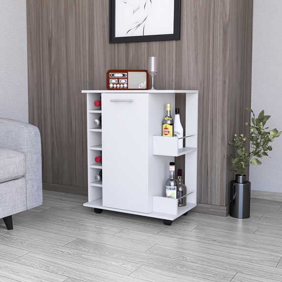 White engineered wood & open shelves | Perfect for displaying appetizers and storing bar essentials | Elevate your party ambiance effortlessly